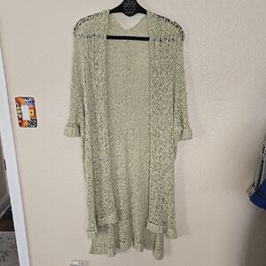 GA YA Elegant Women's Open-Front Sweater in Soft Green